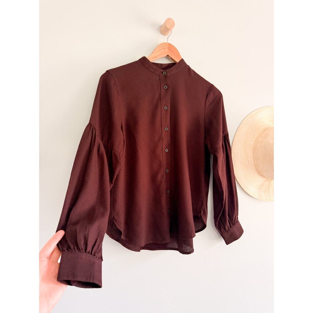 Madewell | NWOT Stand Collar Flannel Button Up Espresso Bean | Sz XXS - Picture 3 of 8
